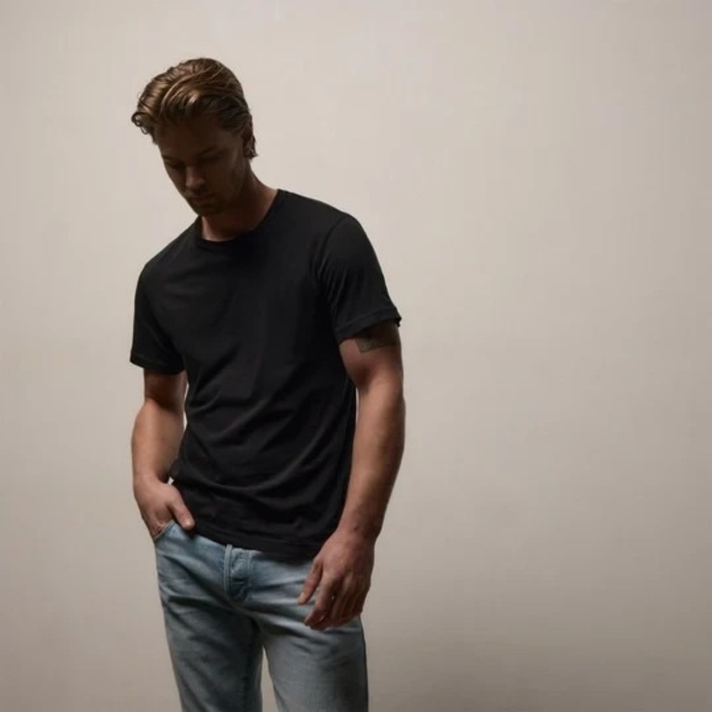 James Perse Short Sleeve Crew Neck in Black Combed Cotton Men XL 4 Made in USA